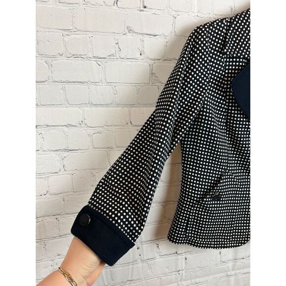 TALBOTS PETITES blue white polka dot collared classic jacket blazer size 4P - Picture 5 of 8